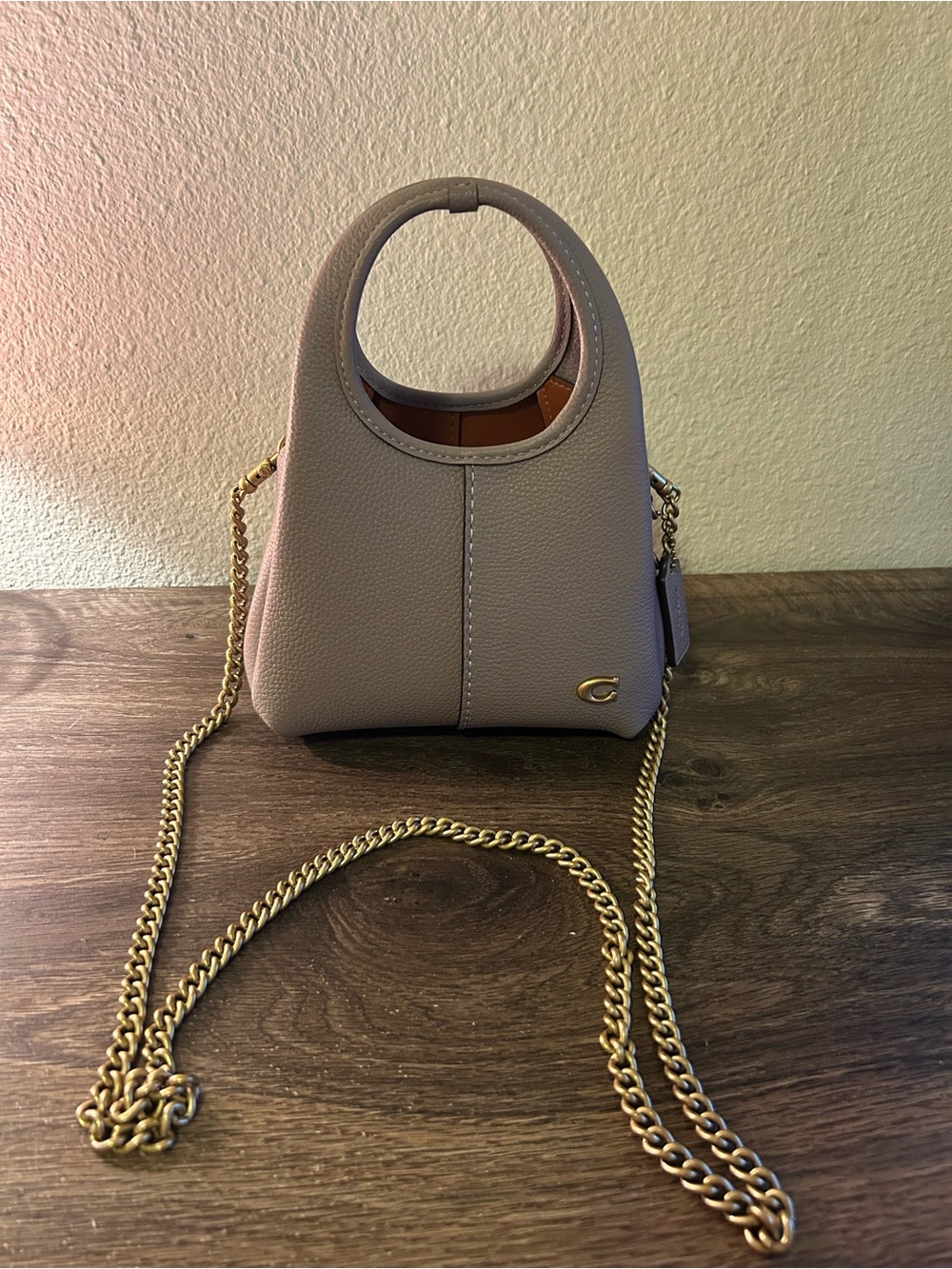 Coach Mini Lana 19 Gray/Taupe Leather Chain Crossbody Handbag